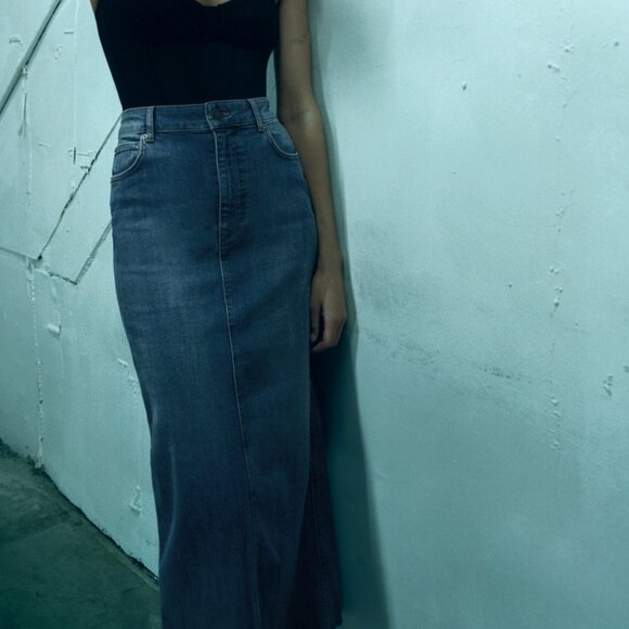 Zara Dresses & Skirts - NWT Zara Stretch Denim Raw Hem Denim Pencil Maxi Skirt Size S